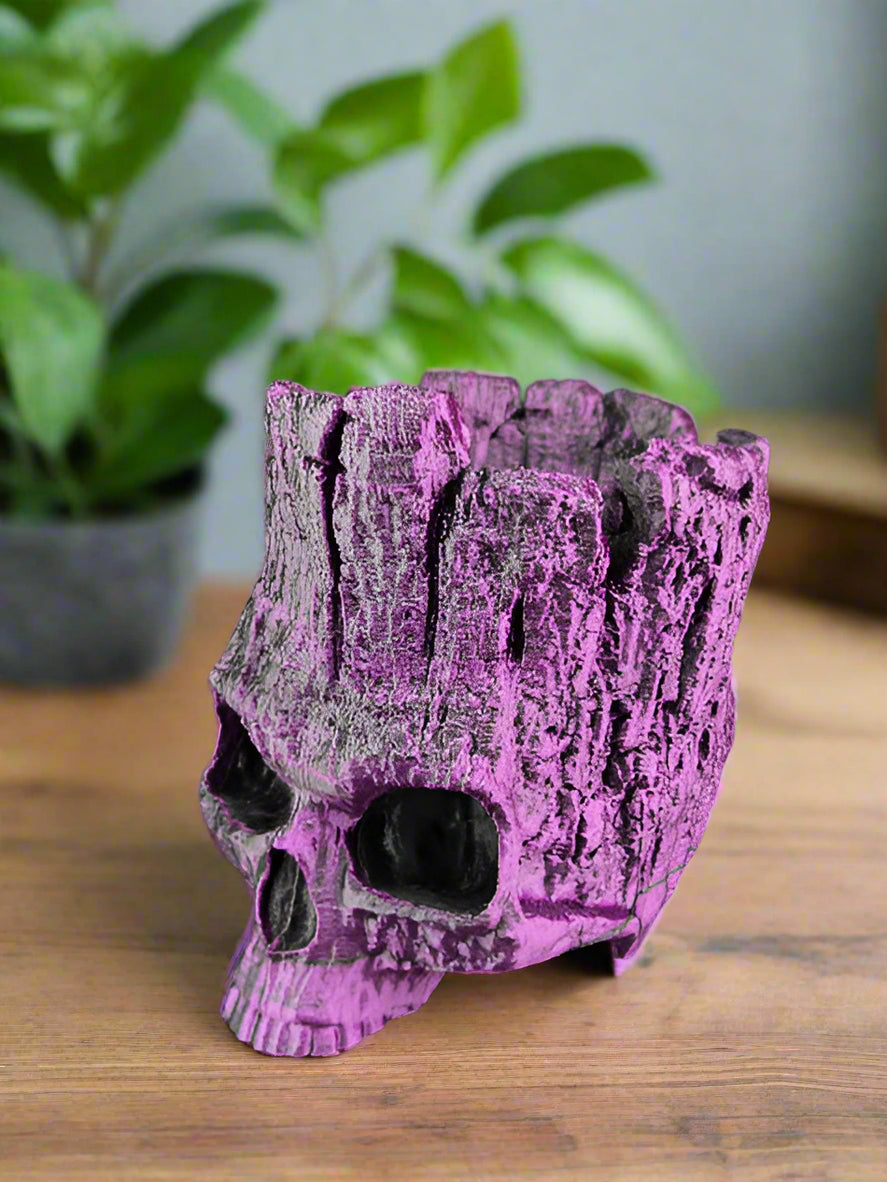 Wooden Skull Planter